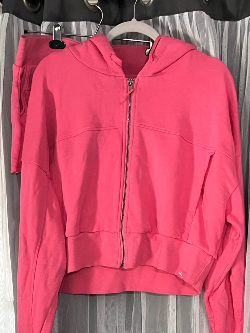 JoyLab Hot Pink Terry-Lined Pull-On Shorts and matching zip up sweatshirt.